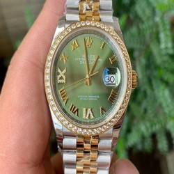 Rolex Date Just 36mm Diamond Green Dial SG Strap 1:1 Best Edition Version