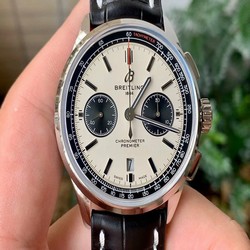 PREMIER B01 CHRONO SS 42MM GF 1:1 BEST EDITION WHITE/BLACK DIAL ON BLACK LEATHER STRAP