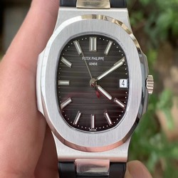NAUTILUS 5711 RG GRF 1:1 BEST EDITION GREY TEXTURED DIAL ON BLACK LEATHER STRAP 324CS