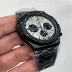 AP White Dial Black Solid Strap Chrono