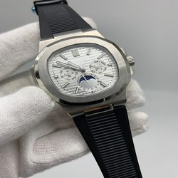 PP Nautilu Chronograf White Dial Black Lither Strap