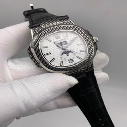 Patek Philippe Nautilus Engraved Silver White Dial Chrono