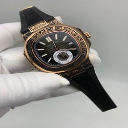 Patek Philippe Nautilus Engraved Black Dial Chrono