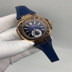 Patek Philippe Nautilus Engraved Blue Dial Chrono