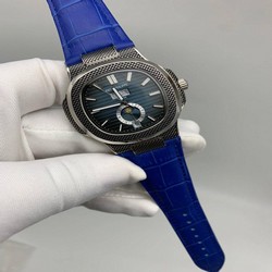 Patek Philippe Nautilus Engraved Silver Blue Dial Duble Chrono