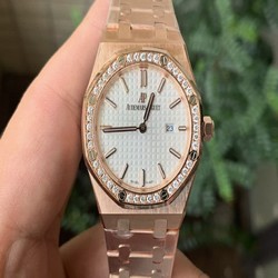 Lady Royal Oak 33mm YG JF 1:1 Best Edition Silver Dial Diamonds Bezel on YG Bracelet Swiss Quartz
