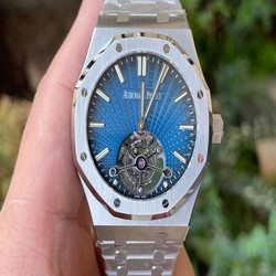 Royal Oak PVD Tourbillon R8F v2 Best Edition SS Sunburst Tapisserie Blue Dial on PVD Bracelet
