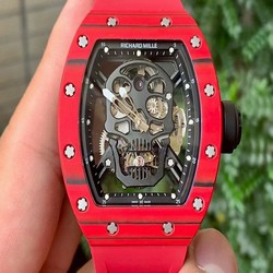 RM052-01 Tourbillon PVD Red Bezel JBF Best Edition Skeleton Dial on Red Rubber Strap