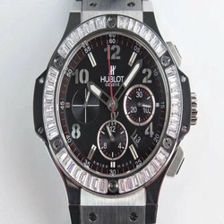 Big Bang 44mm SS Black Dial Diamond Bezel on Black Rubber Strap HUB4104