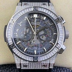 Classic Fusion Chrono SS OXF Best Edition Diamonds Case Black Dial on Black Leather Strap A7750