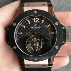 Big Bang Tourbillon Automatic PVD Black Gold Textured Dial on Black Rubber Strap
