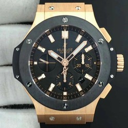 Big Bang 44mm Full Gold Case Black Dial on Black Gummy Strap HUB4104