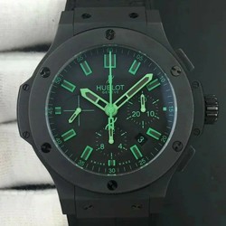 Big Bang 44.5mm PVD Black Dial with Green Markers on Black Gummy Strap A7750