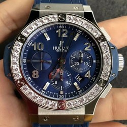 Big Bang 44mm SS Blue Dial Diamond Bezel on Blue Leather Strap HUB4104