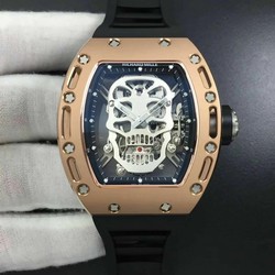 RM052 RG Real Tourbillon EURF Best Edition Skeleton Skull Dial on Black Rubber Strap
