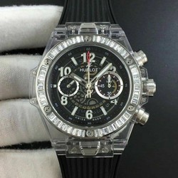 Big Bang Unico Diamond HBF 1:1 Best Edition Black Skeleton Dial Rainbow Bezel on Black Rubber Strap A1242