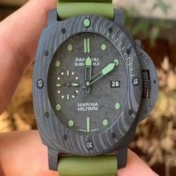 PAM961 Carbotech VSF Best Edition Carbon Dial on Green Rubber Strap P.9010 Clone