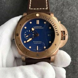 PAM968 V Bronzo VSF 1:1 Best Edition Brown Ceramic Bezel and Dial on Blue Calfskin Strap P.9010 Clone