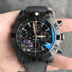 Chronomat 44mm Blacksteel GF 1:1 Special Edition Black Dial on Black Rubber Strap A7750