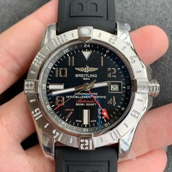 Avenger GMT SS GF 1:1 Best Edition Black Dial Roman Markers on Black rubber Strap A2836 V2