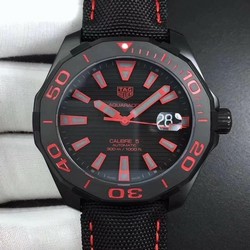 Aquaracer Calibre 5 PVD 43mm V6F 1:1 Best Edition Black/Red Dial on Brown Nylon Strap A2824