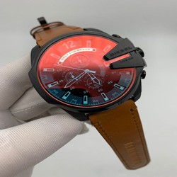 Diesel Full Black On Brown Leather Strap Mega Shief Chameleon Glass