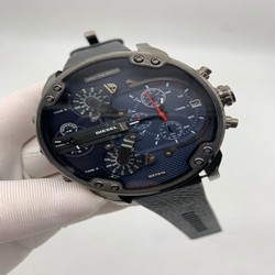 Diesel Full Black Blue Dial Mr Daddy On Black Leather Strap
