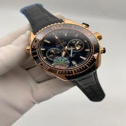 Omega Seamaster Chrono Black Dial Gold Case on Black Leather Strap