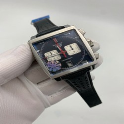 Tag Heuer Sliver Case Black Dial Chrono on Leather Black Strap