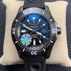Superocean 44mm Special PVD 1:1 Best Edition Black Dial on Black Rubber Strap