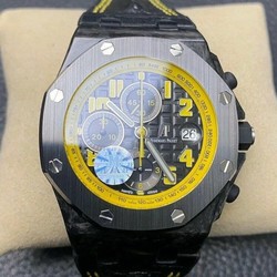 Royal Oak Offshore Bumble Bee Forged Carbon 1:1 JF Best Edition on Leather Strap A7750 V2 w/ Cyclops and DW Mod