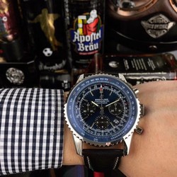 Breitling Navitimer Black Blue Dial on Black Leather Strap