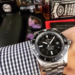Breitling Superocean Black Dial on Black SS Strap