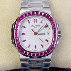 Nautilus Jumbo 5711 PF 1:1 Best Edition White Textured Dial Diamonds Bezel on SS Bracelet A324
