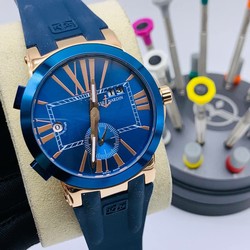 UN Classic Rome Blue Gold Dial on Blue Rubber Strap