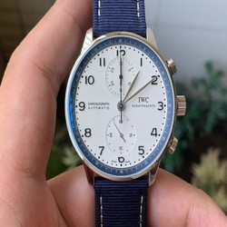 Portugieser Chronograph 'Bucherer Edition1:1 Best Edition White/Blue on Blue Nylon Strap A7750 (Slim Movement)