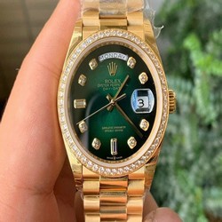 Rolex DayDate 36mm Flt Pres 904L YG/YG G-Grn/Dia 1:1 Best Edition Version