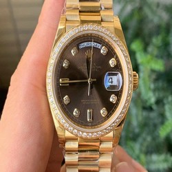 Rolex DayDate 36mm Flt Pres 904L YG/YG Brown/Dia 1:1 Best Edition Version